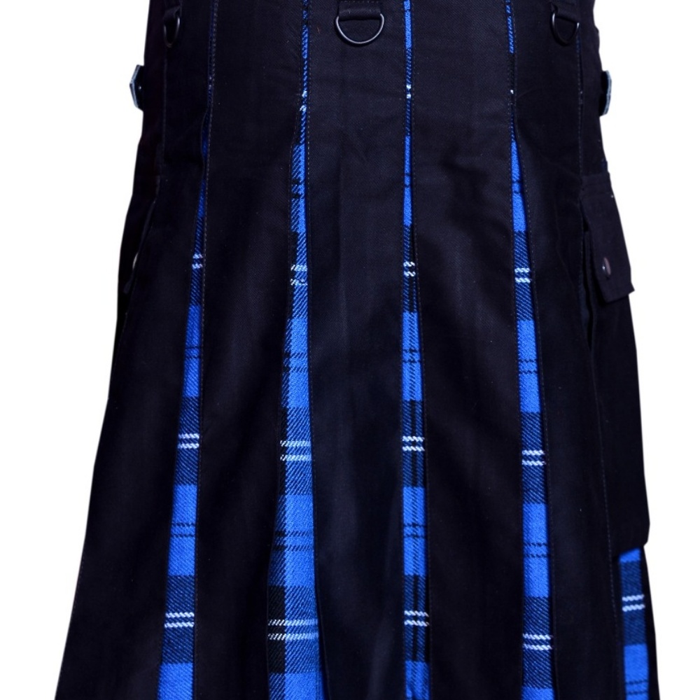 Hybrid Utility Kilt Black Cotton with Ramsey Blue - Picture 2 of 4